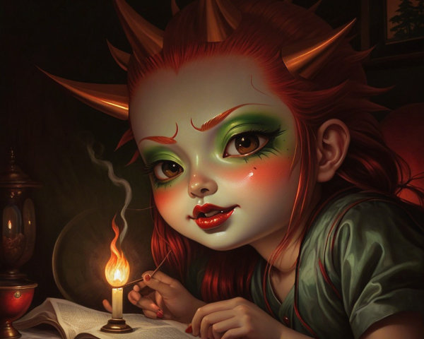 Whimsical Character with Green Eyes and Red Hair