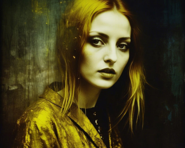 Portrait of a Woman with Golden Hair and Ethereal Garment