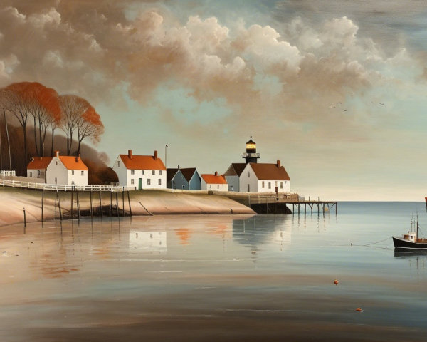 Coastal Village with White Houses and Red Roofs