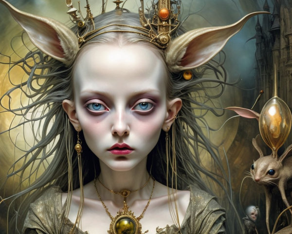 Mystical Figure in Enchanted Forest with Gothic Elements