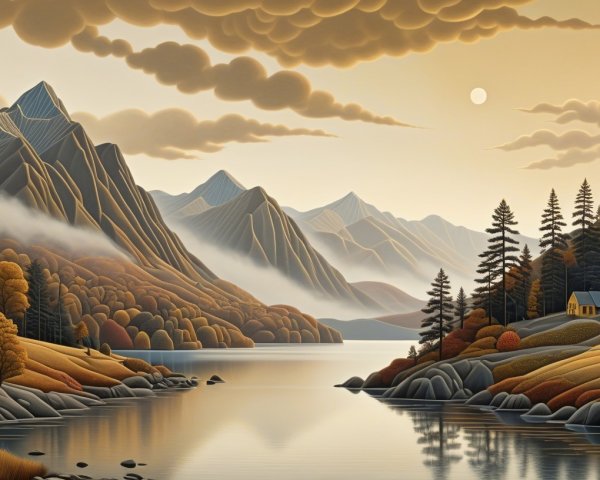 Tranquil Lake Surrounded by Autumn Mountains and Foliage