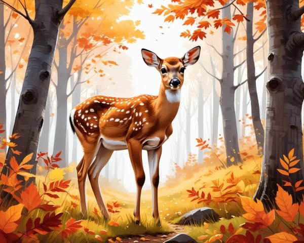 Young deer in serene autumn forest setting