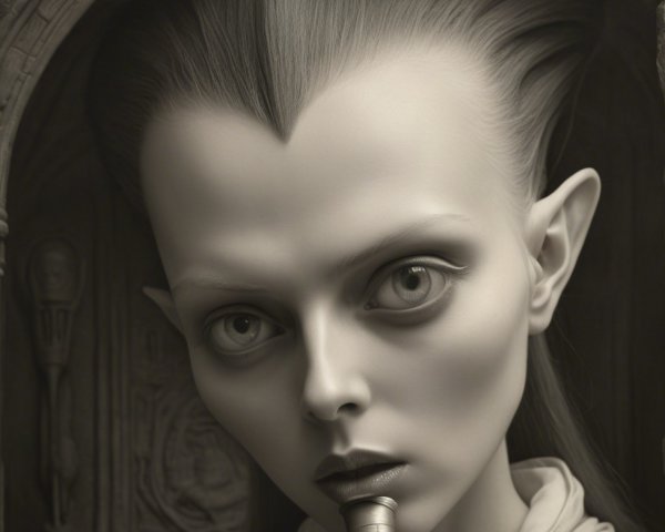 Futuristic Figure with Elongated Features and Instrument
