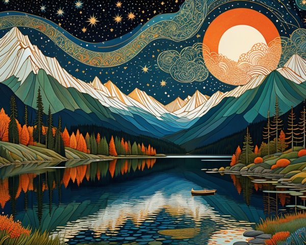 Serene Landscape with Snow-Capped Mountains and Lake