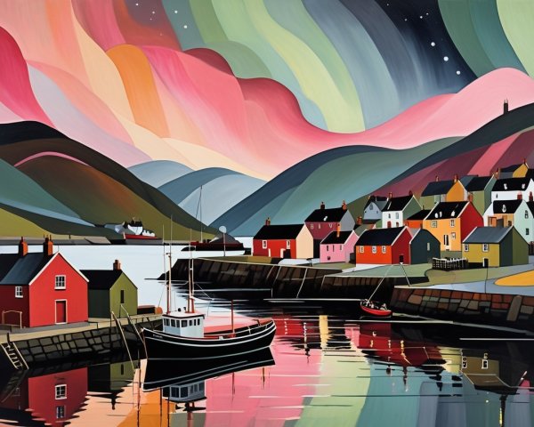 Vibrant Coastal Scene with Colorful Houses and Boats