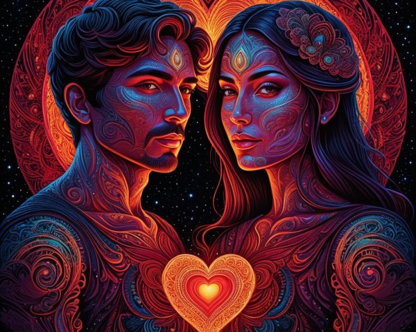 Colorful Illustration of a Couple in Cosmic Setting