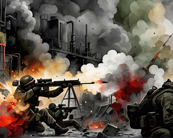 Battlefield Chaos with Soldiers and Explosions