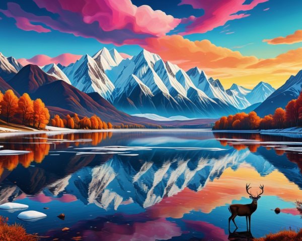 Majestic Mountains and Autumn Reflections in Lake