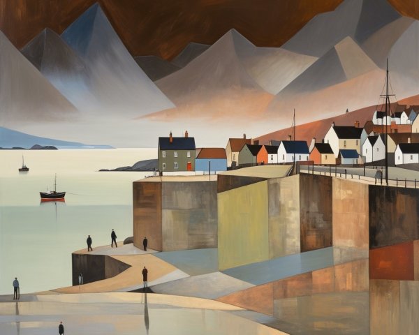 Tranquil Coastal Scene with Harbor and Village