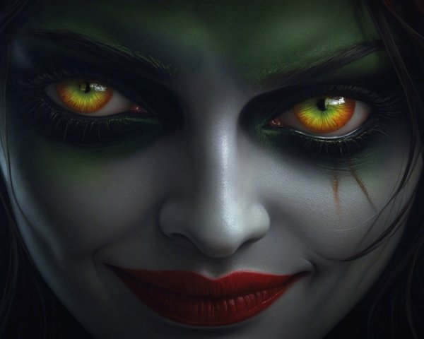 Close-Up Portrait of Character with Green Skin and Gold Eyes
