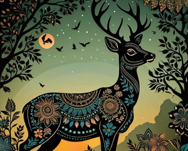 Decorative Deer in Serene Twilight Landscape