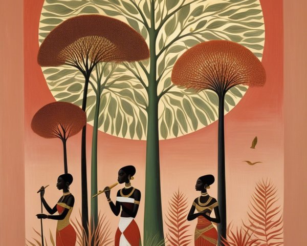 Colorful Illustration of Women in Traditional Attire