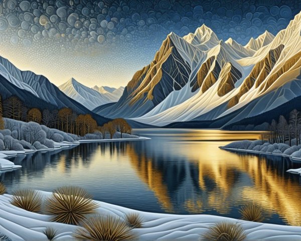 Serene Winter Landscape with Snow-Capped Mountains