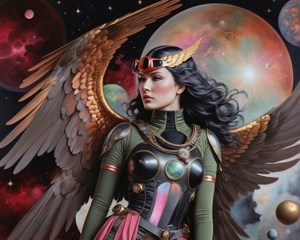 Celestial Figure with Wings in Cosmic Setting
