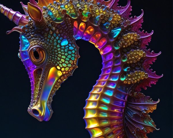 Vividly Colored Iridescent Seahorse Description