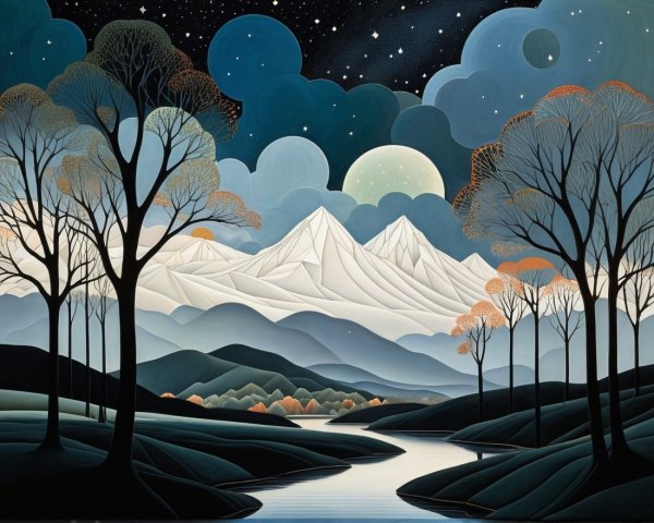 Majestic Mountains and Starry Sky at Night