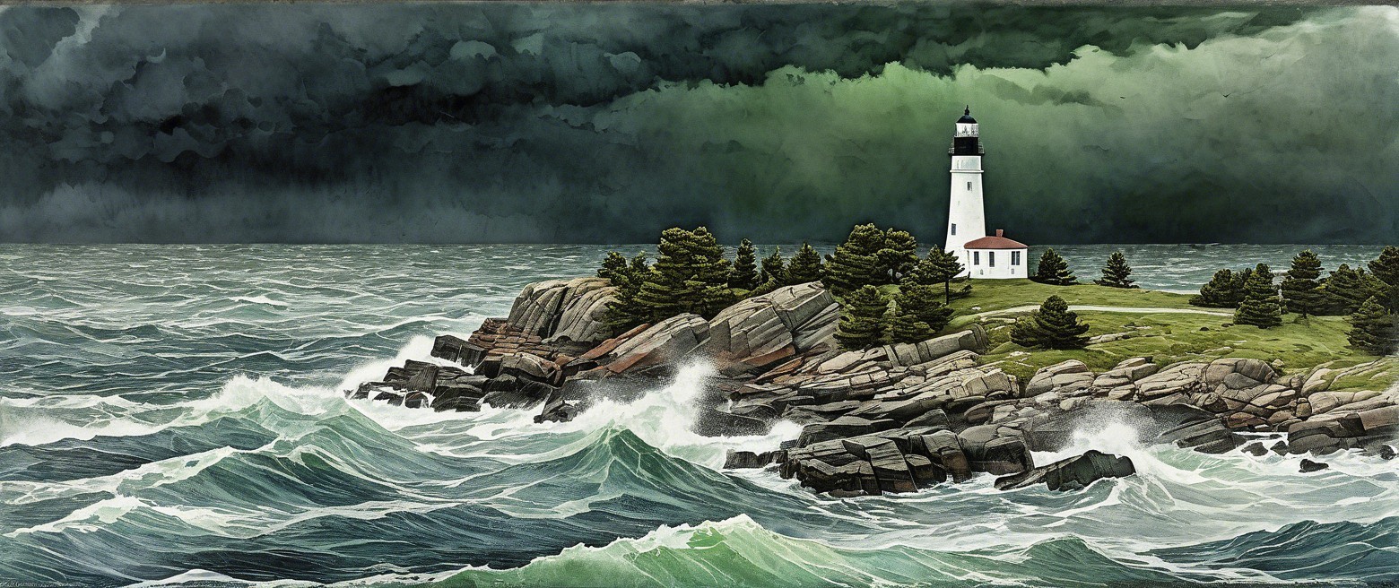 Dramatic Seascape with Lighthouse and Stormy Waves