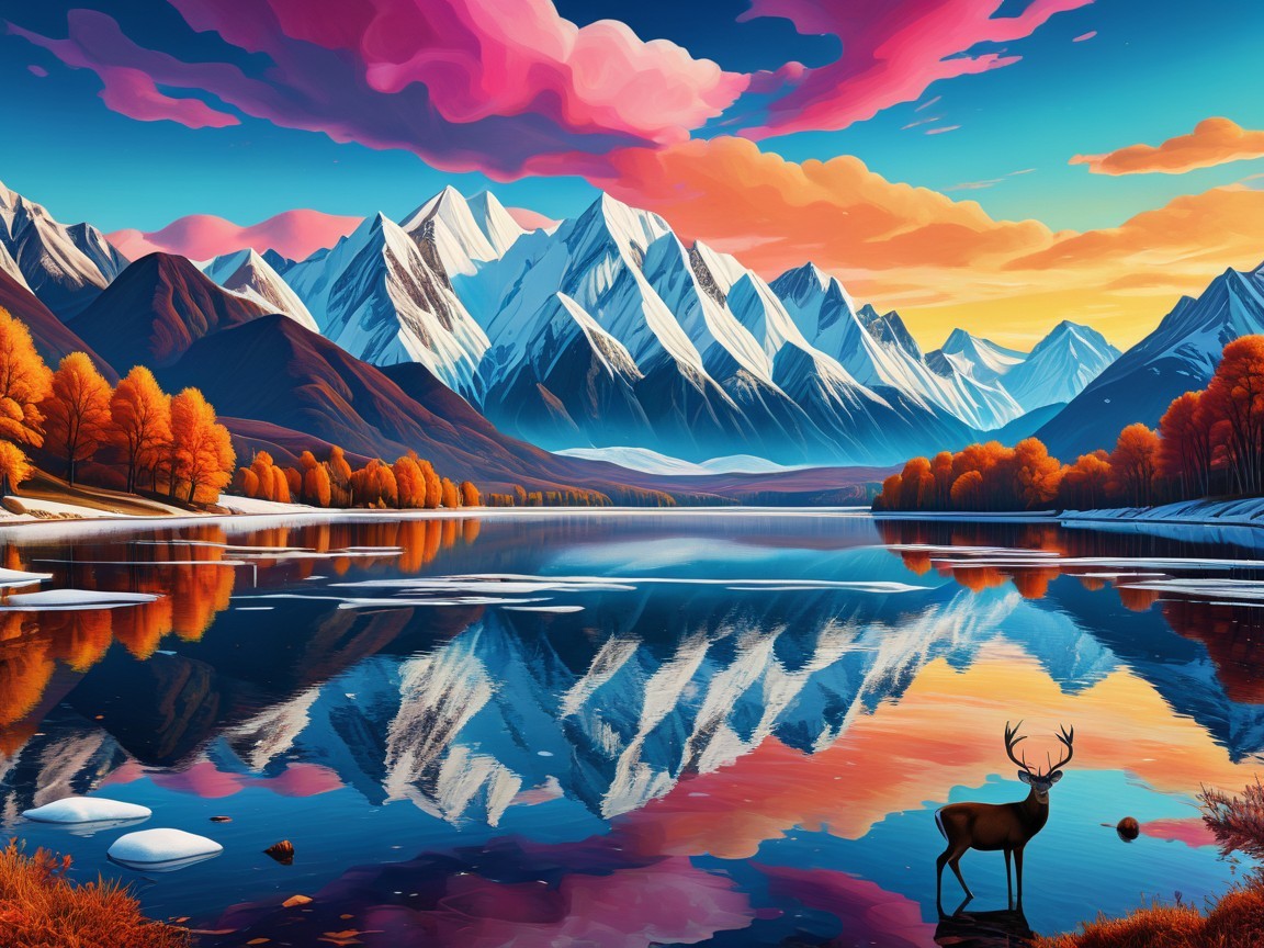 Majestic Mountains and Autumn Reflections in Lake