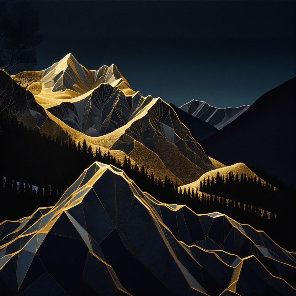 Nighttime Mountain Landscape with Golden Illumination