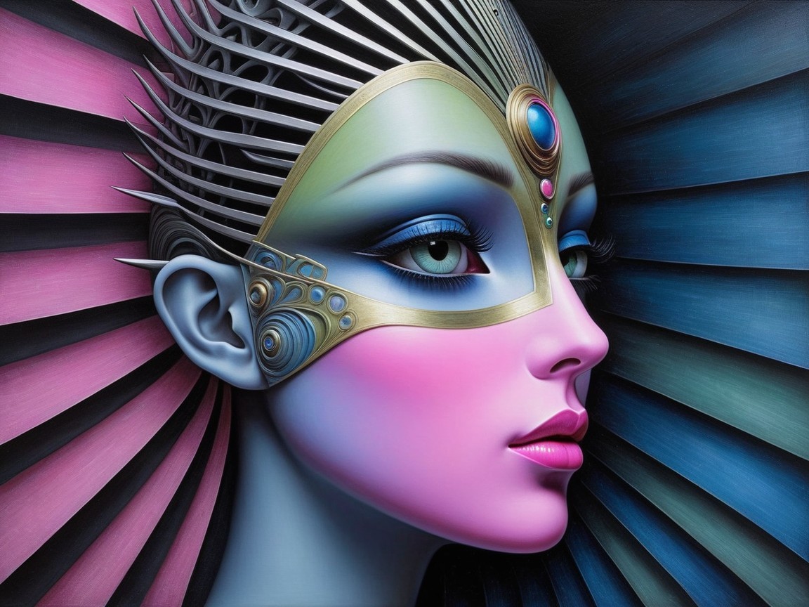 Profile of a Woman with Intricate Mask and Headpiece