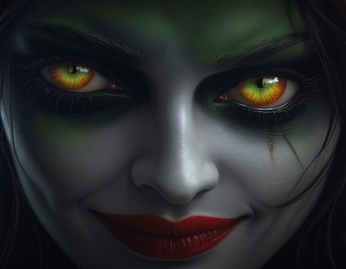Close-Up Portrait of Character with Green Skin and Gold Eyes