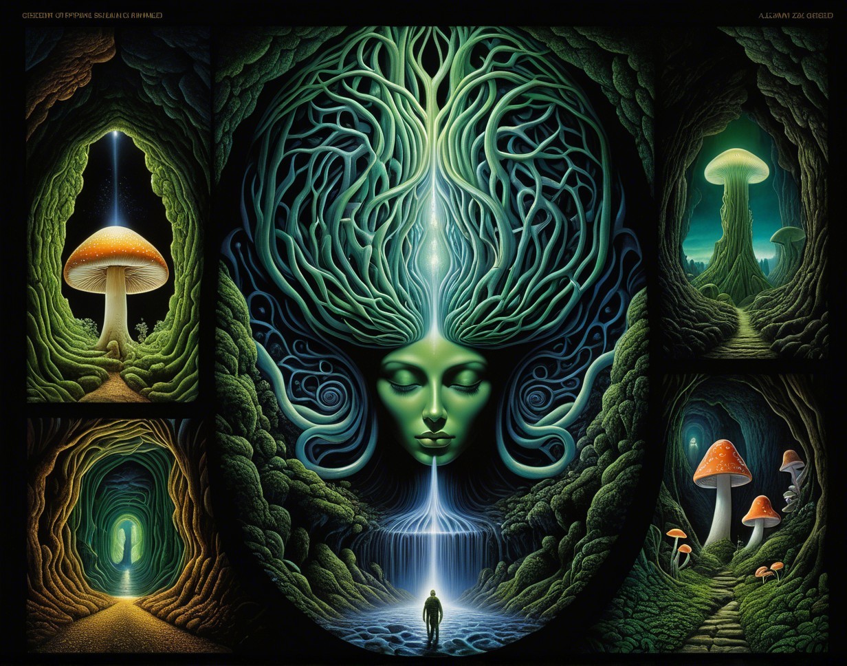 Surreal Landscape with Figure and Giant Root Head