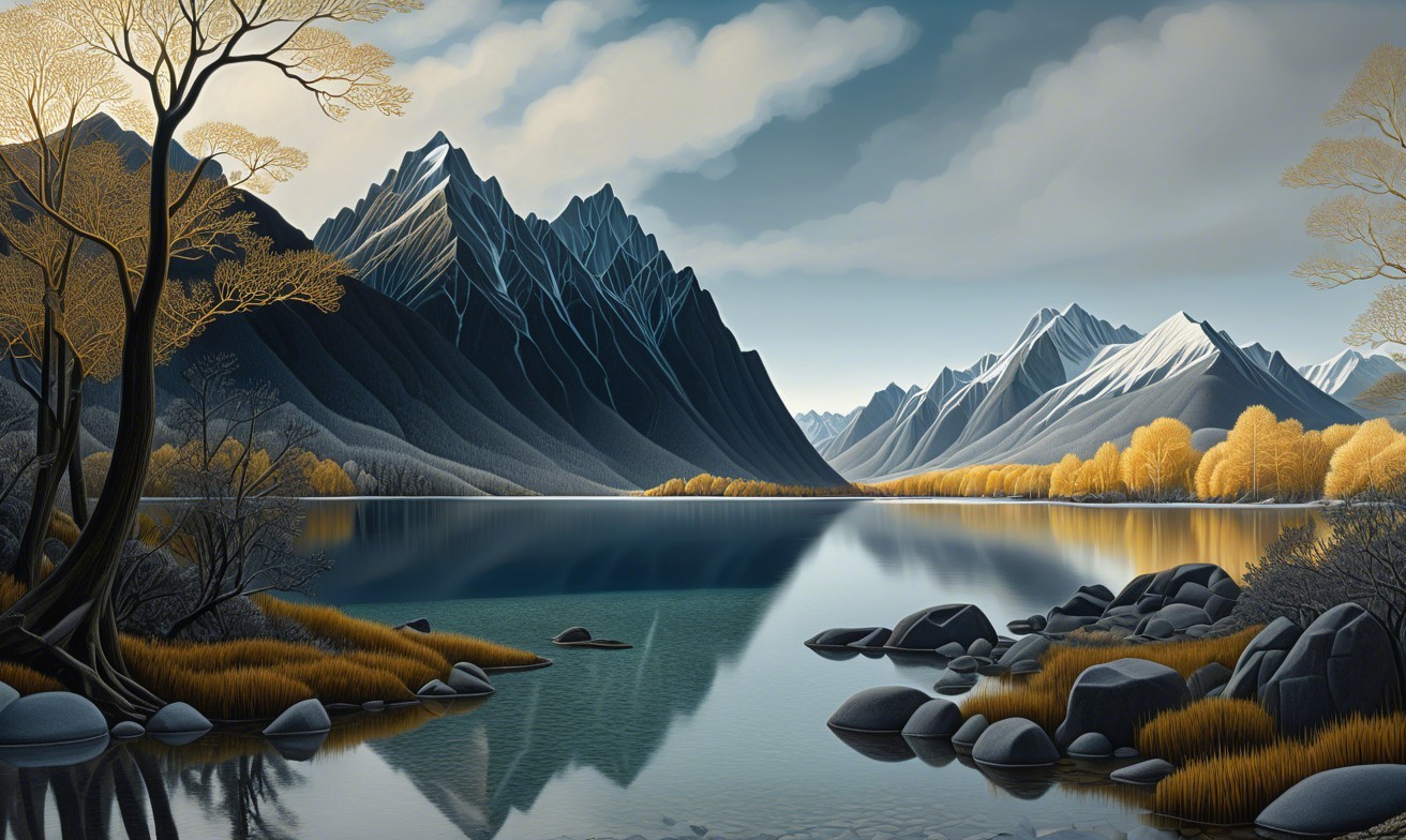 Serene Mountainous Landscape with Calm Reflective Lake