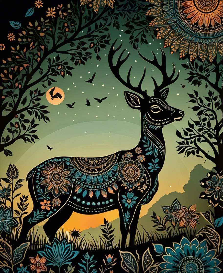 Decorative Deer in Serene Twilight Landscape