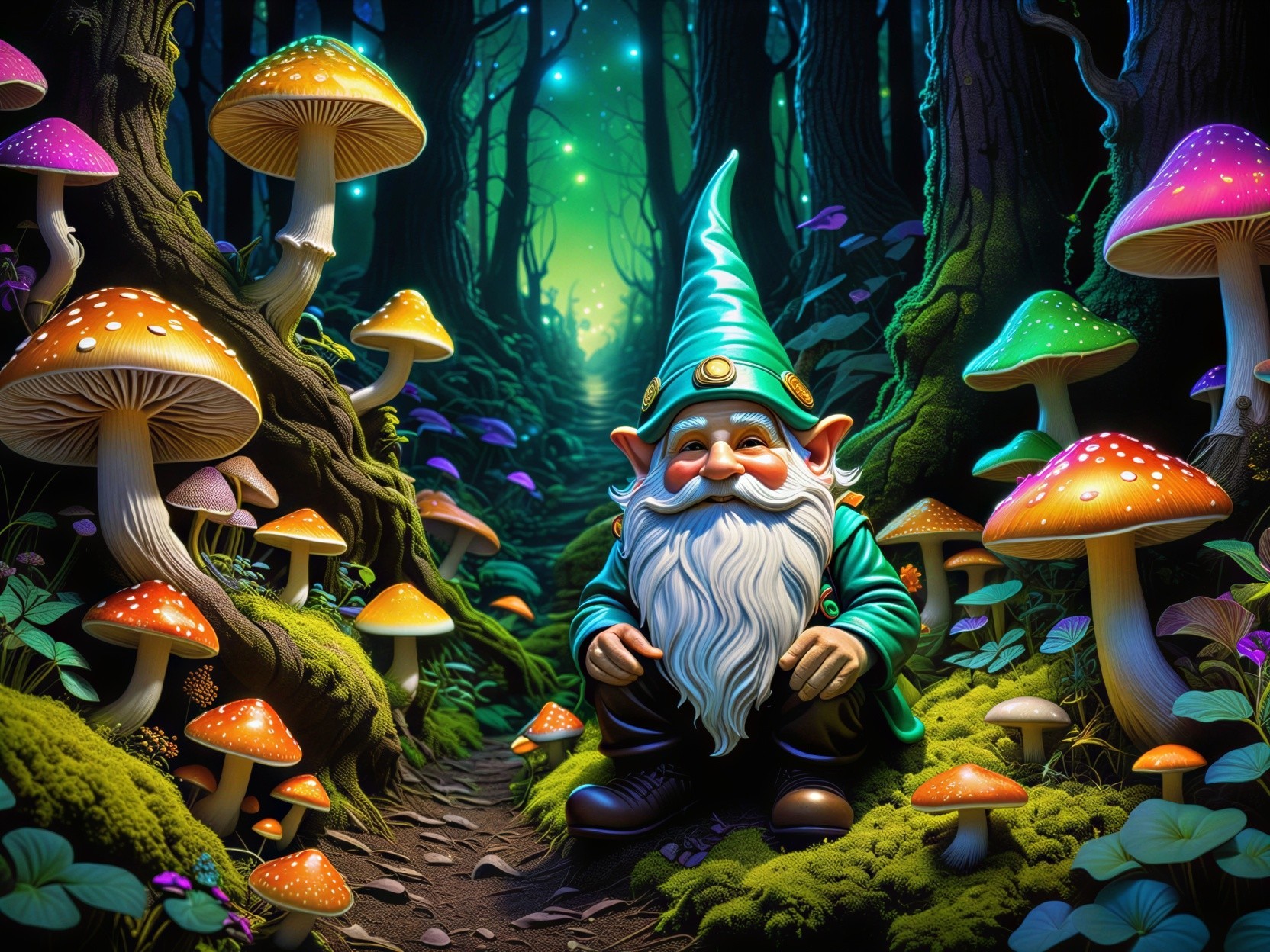 Detailed Digital Painting of a Gnome in Mushroom Forest