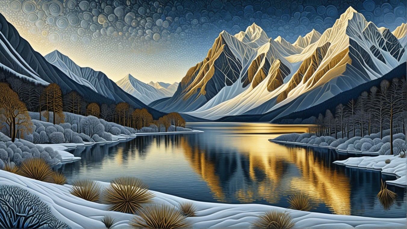 Serene Winter Landscape with Snow-Capped Mountains