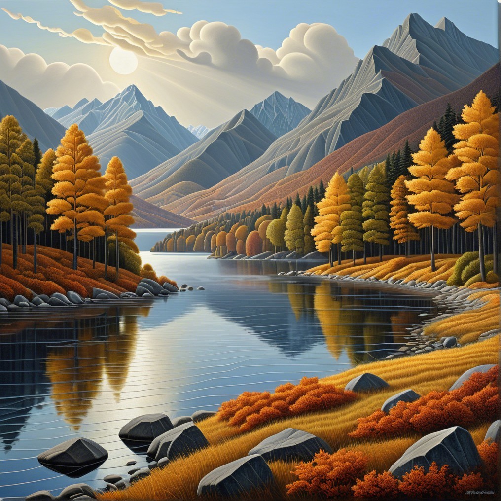 Tranquil Lake with Autumn Foliage and Mountains