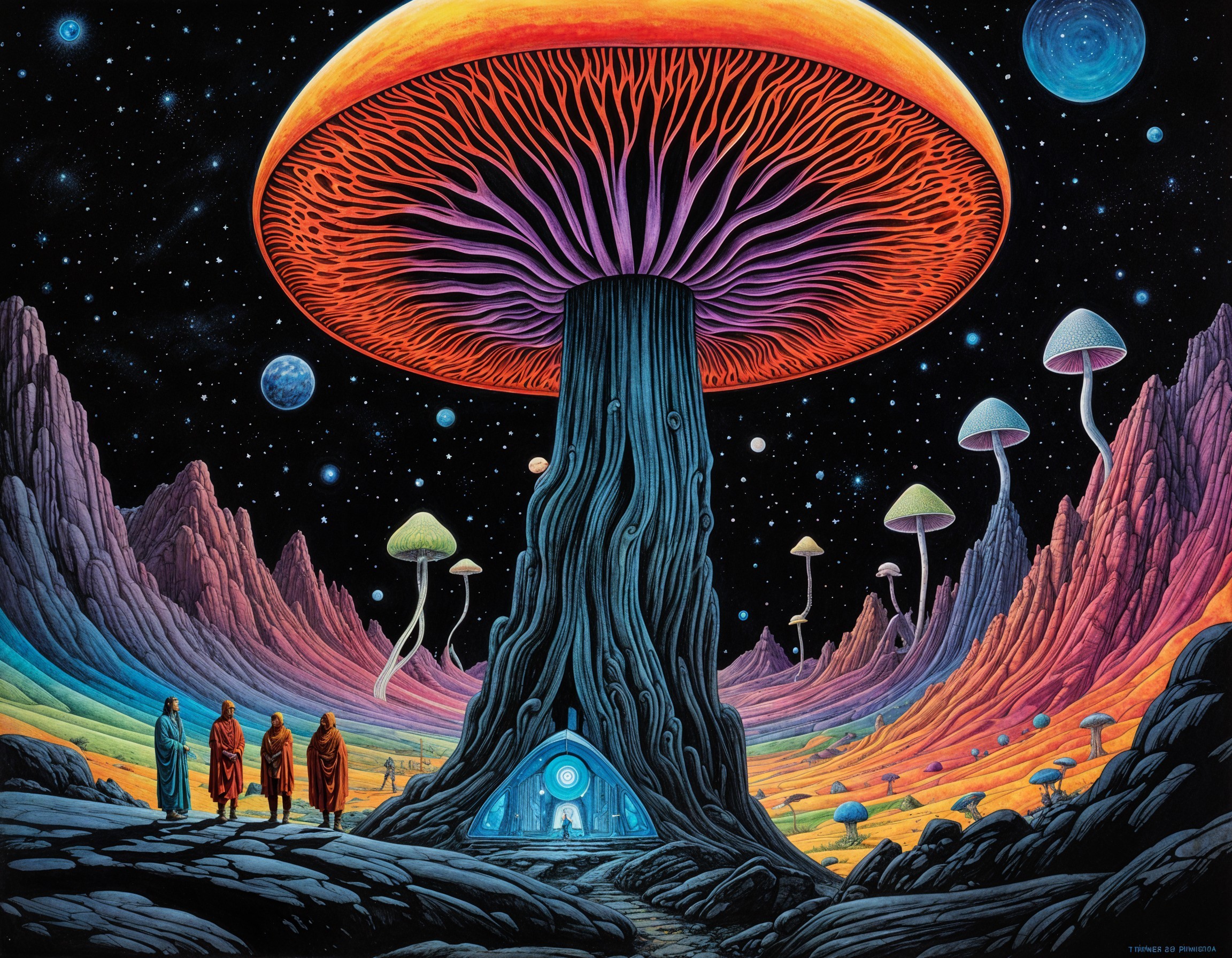 Psychedelic Mushroom Landscape with Vibrant Colors