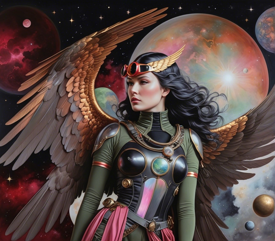 Celestial Figure with Wings in Cosmic Setting
