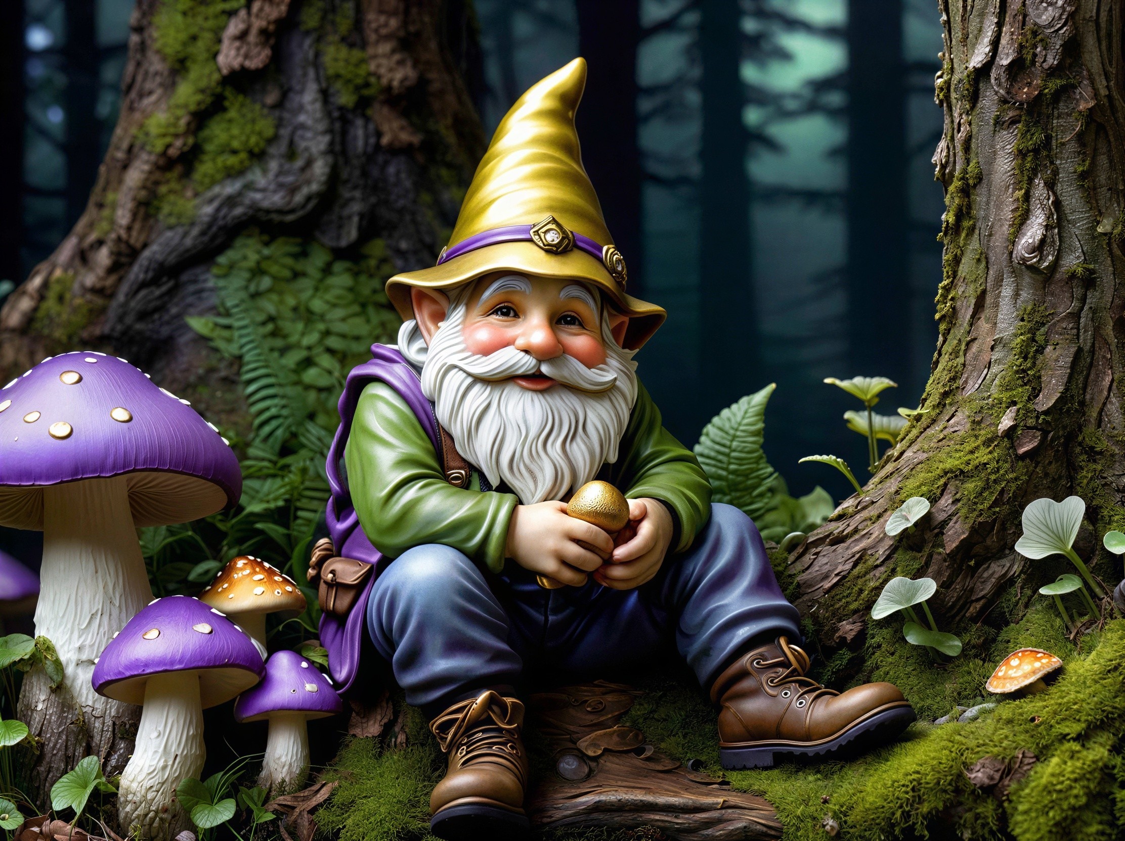 Charming Garden Gnome in a Lush Forest Setting