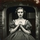 Full-body portrait of a woman in vintage gown