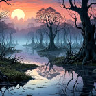 Winter Mountain Landscape with Frozen Lake at Sunrise