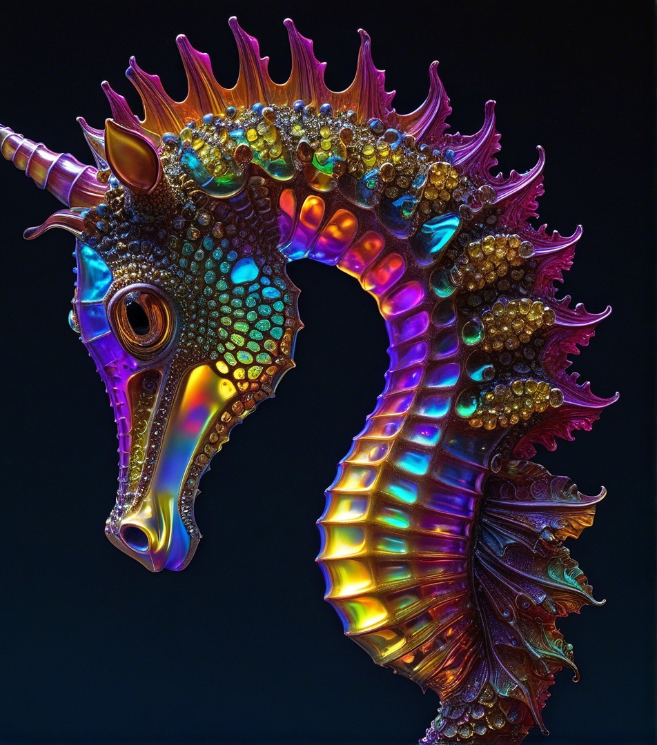 Vividly Colored Iridescent Seahorse Description