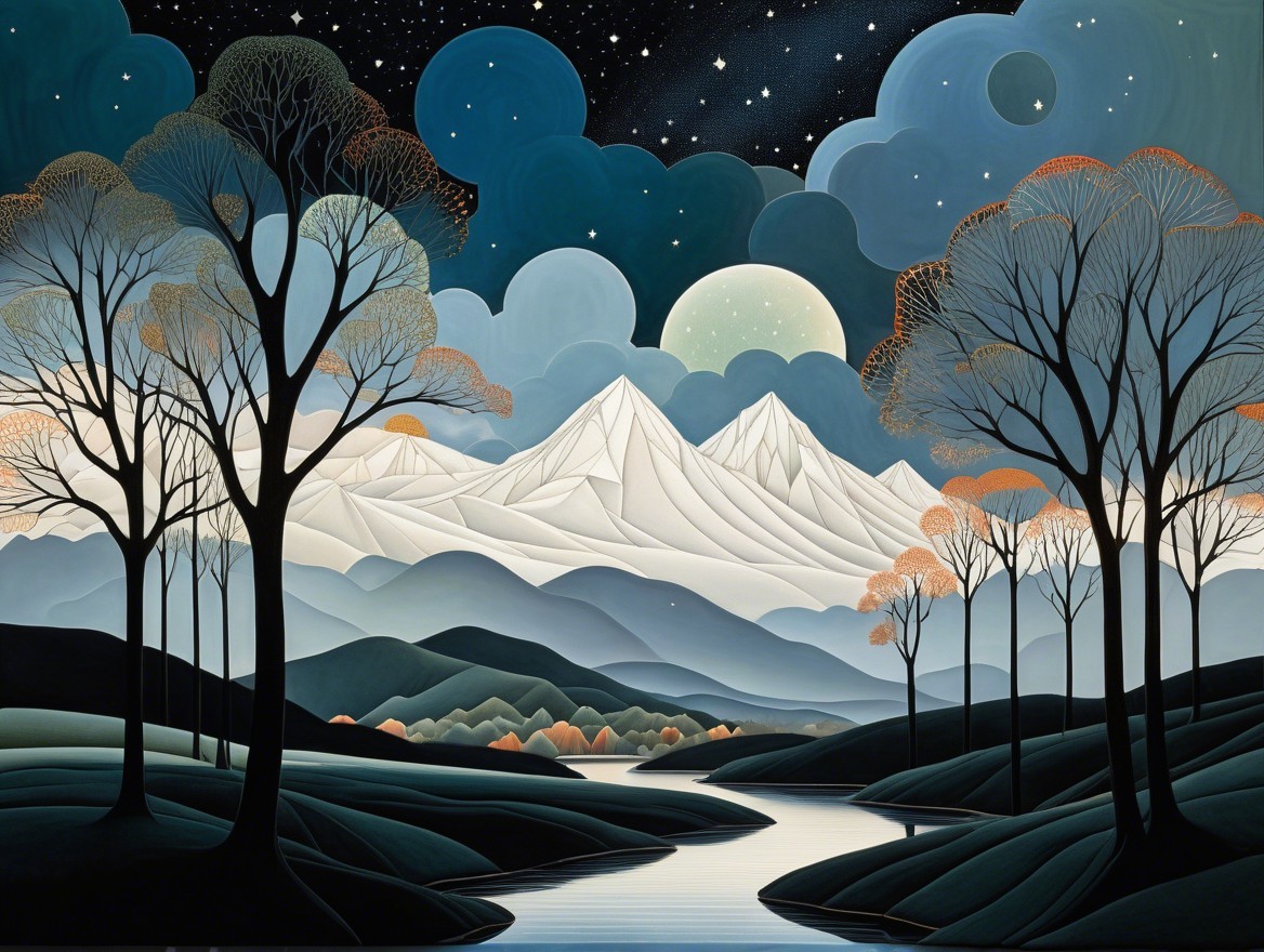 Majestic Mountains and Starry Sky at Night