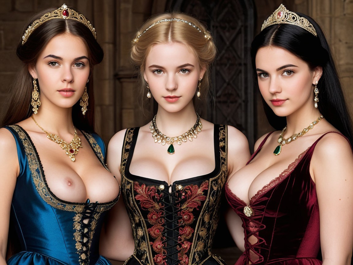 Elegant Women in Luxurious Renaissance Gowns