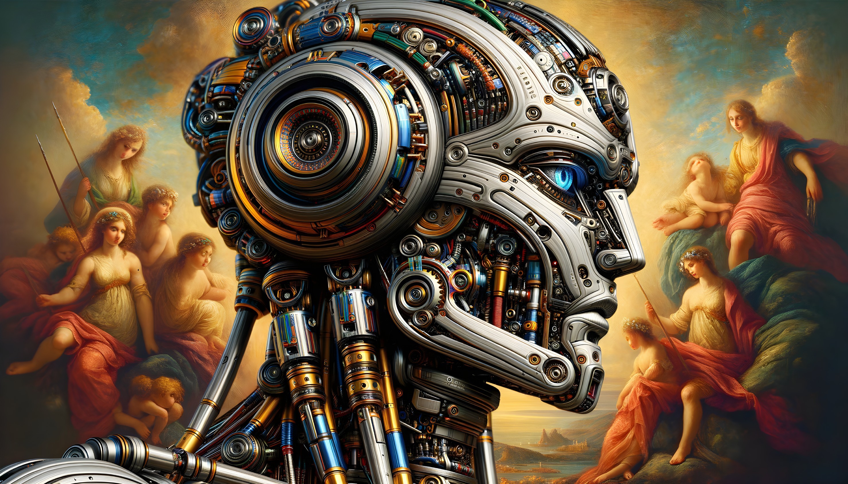 Classical art meets futuristic robot in unique juxtaposition