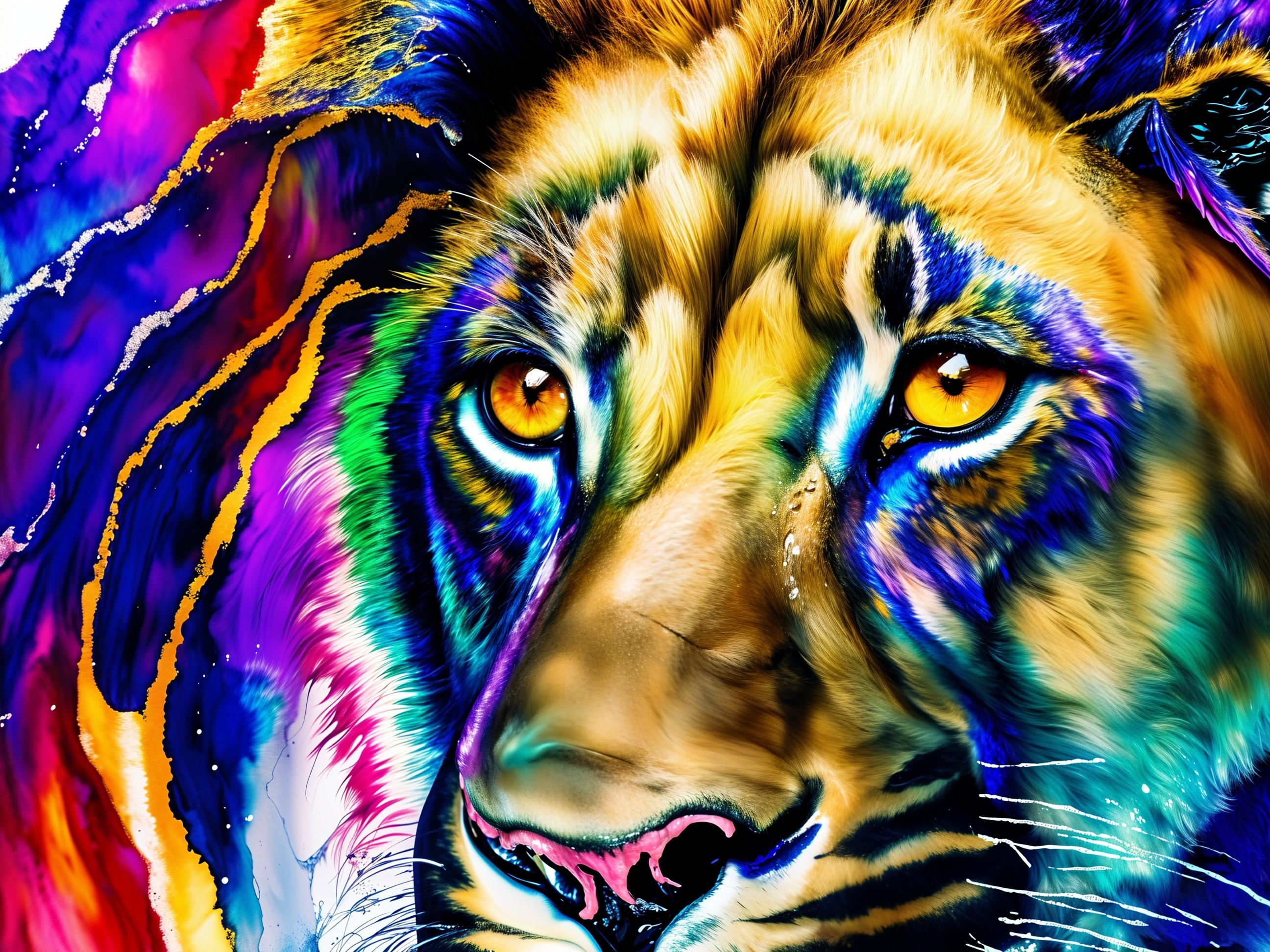 Colorful Lion Portrait with Intricate Details and Emotion