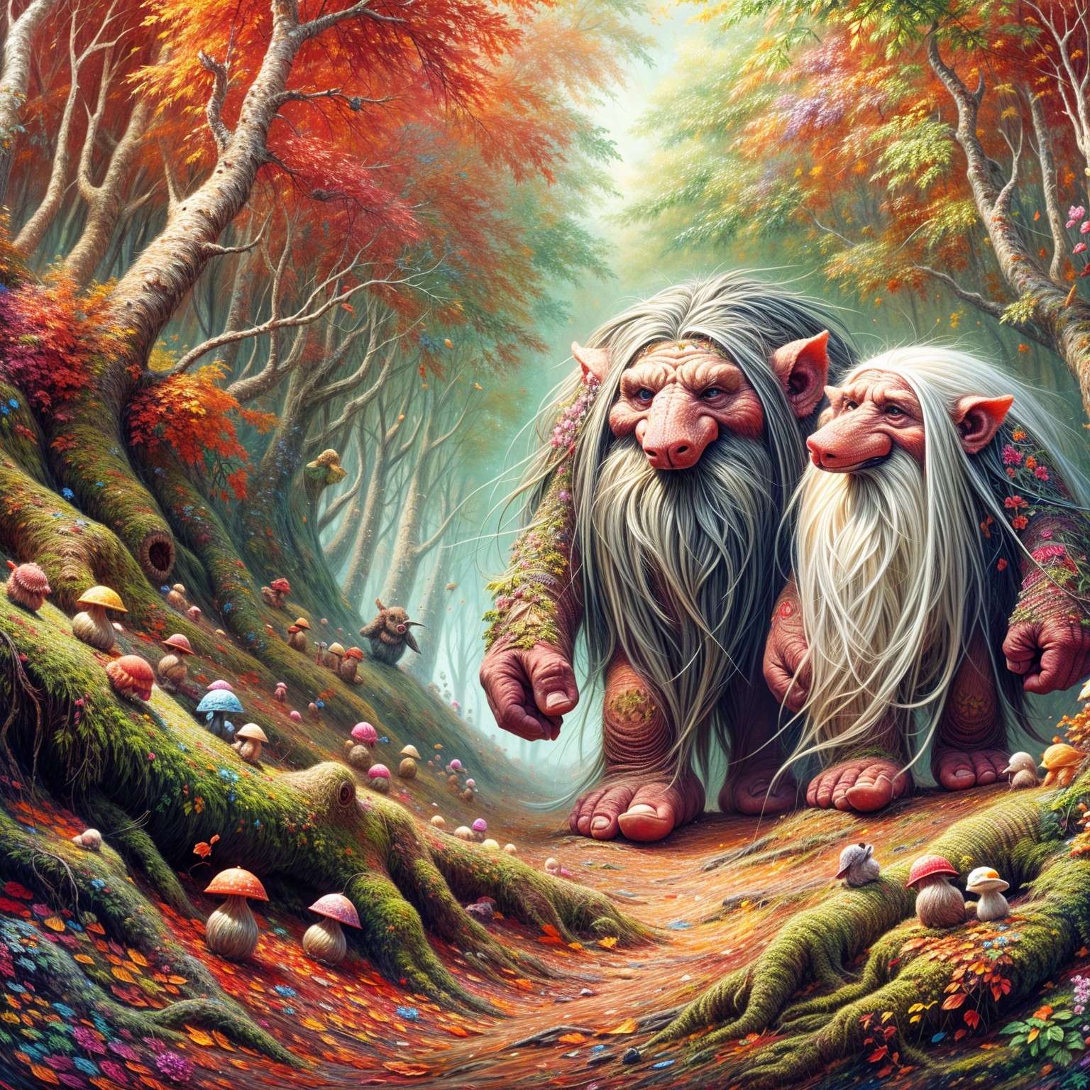Whimsical Trolls in an Enchanted Autumn Forest