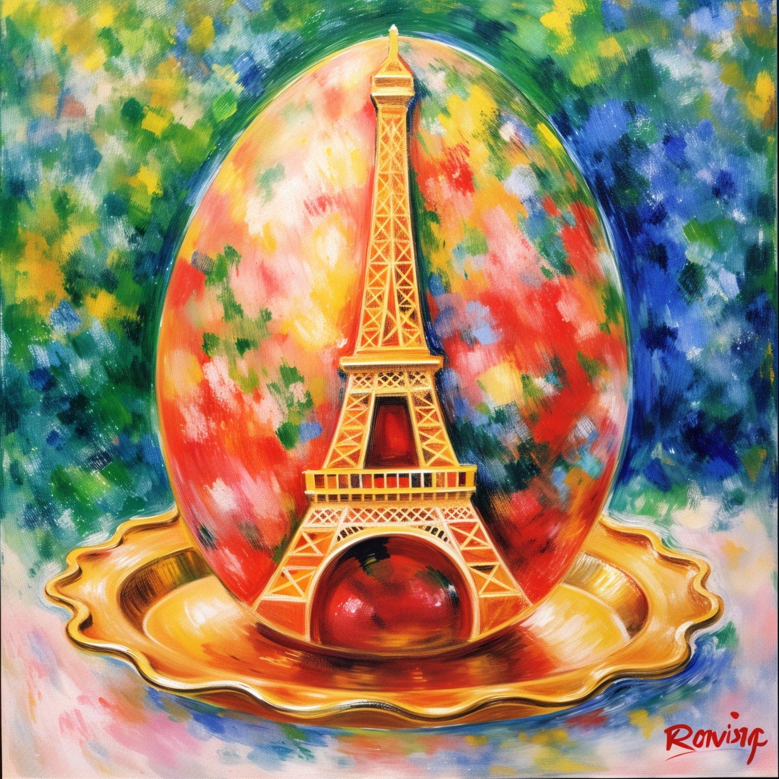 Vibrant Multicolored Egg with Eiffel Tower Design