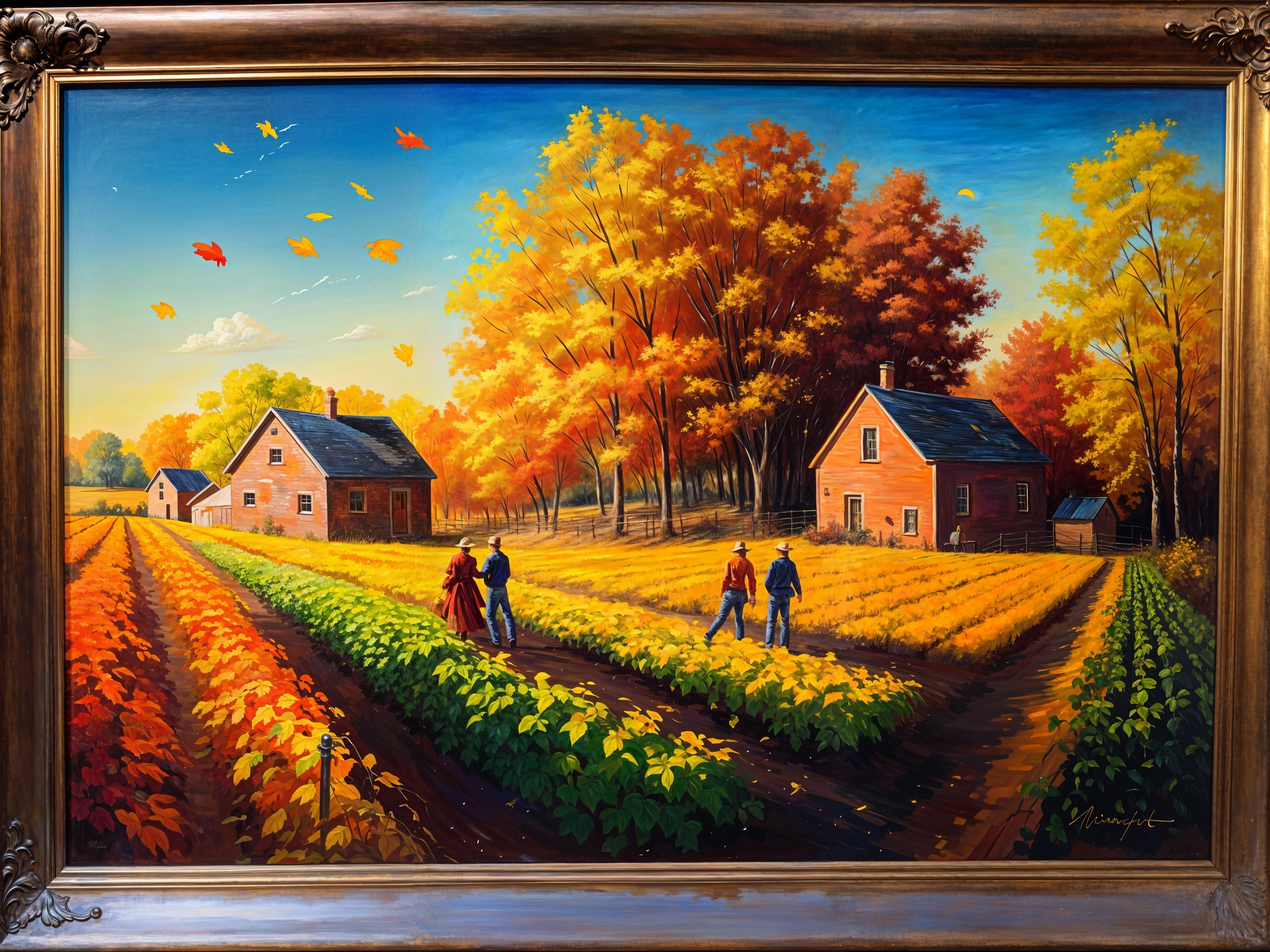 Vibrant Autumn Scene with Rustic Houses and Foliage