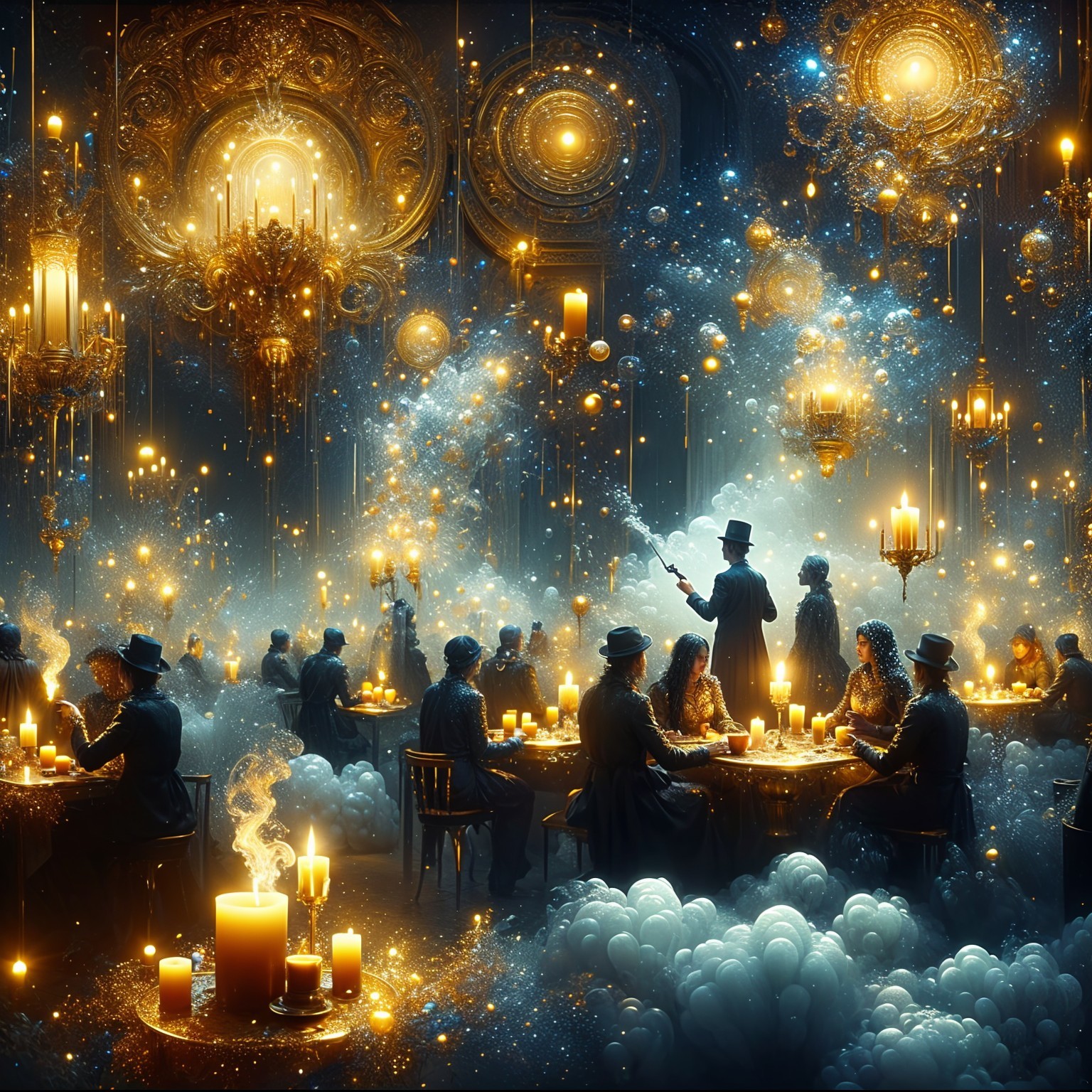 Lavish Banquet Scene in a Dreamlike Setting