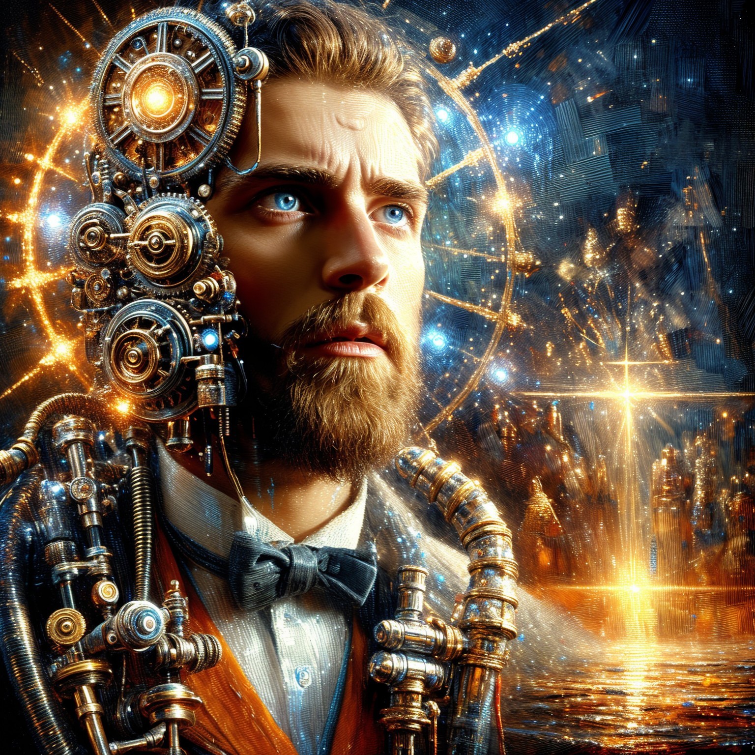Futuristic Portrait of a Man with Steampunk Elements