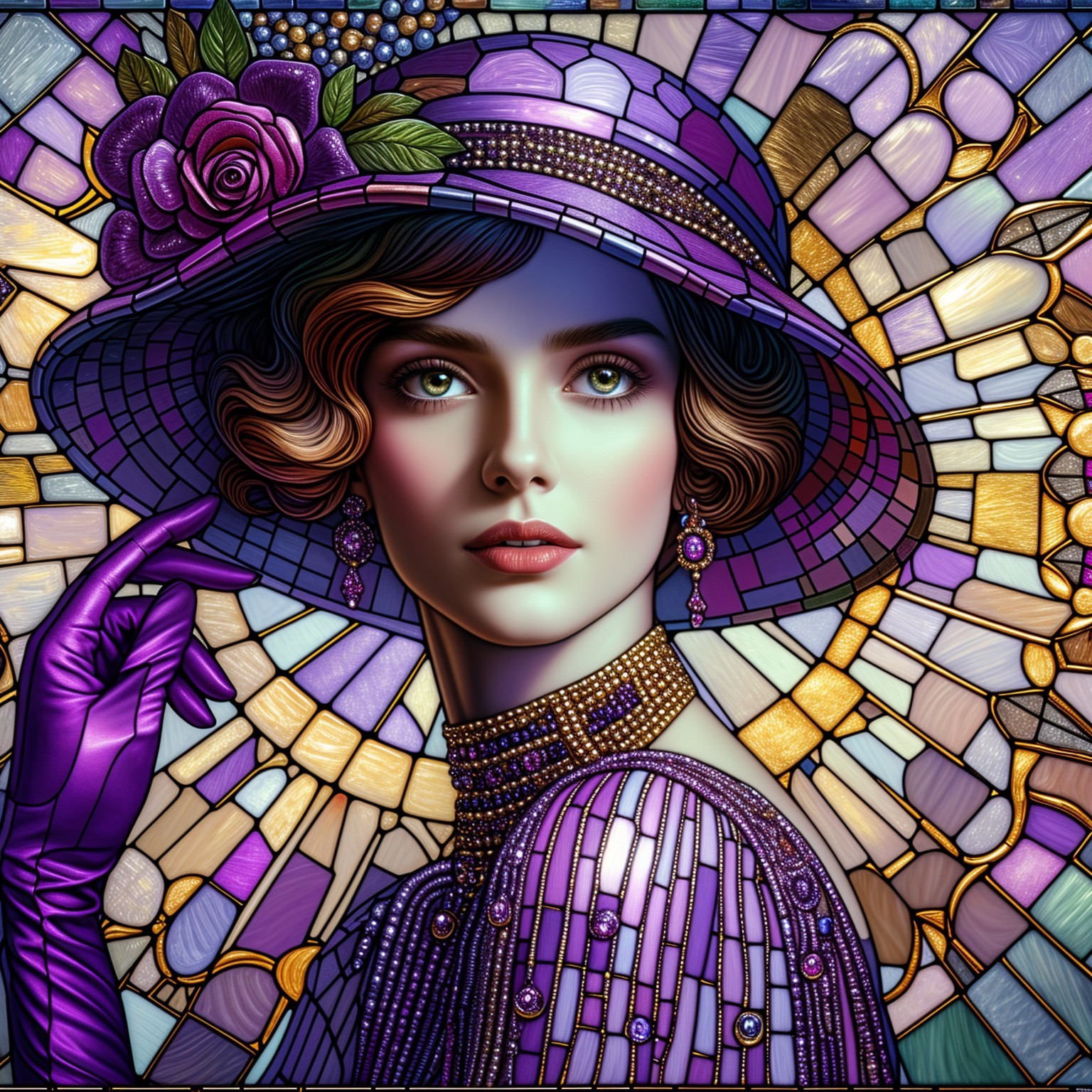 Art Nouveau Stained-Glass Portrait of a Woman