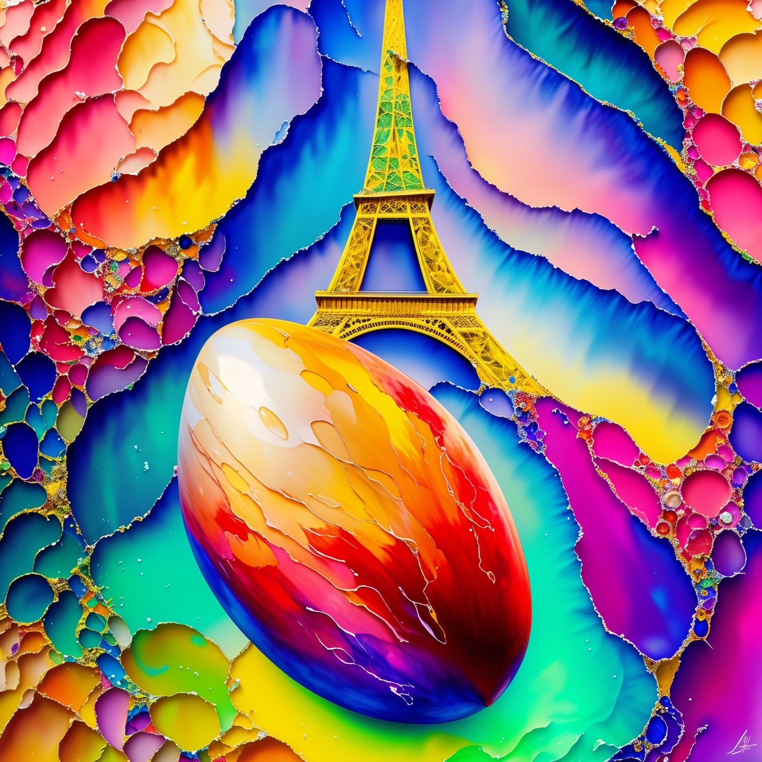 Eiffel Tower Surrounded by Colorful Abstract Shapes