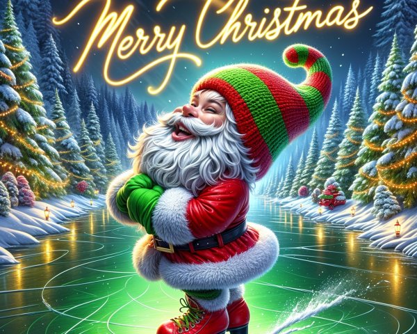 Illustration of Santa Claus Ice Skating on a Rink