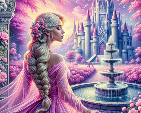 Serene Princess in Elegant Pink Gown by Castle